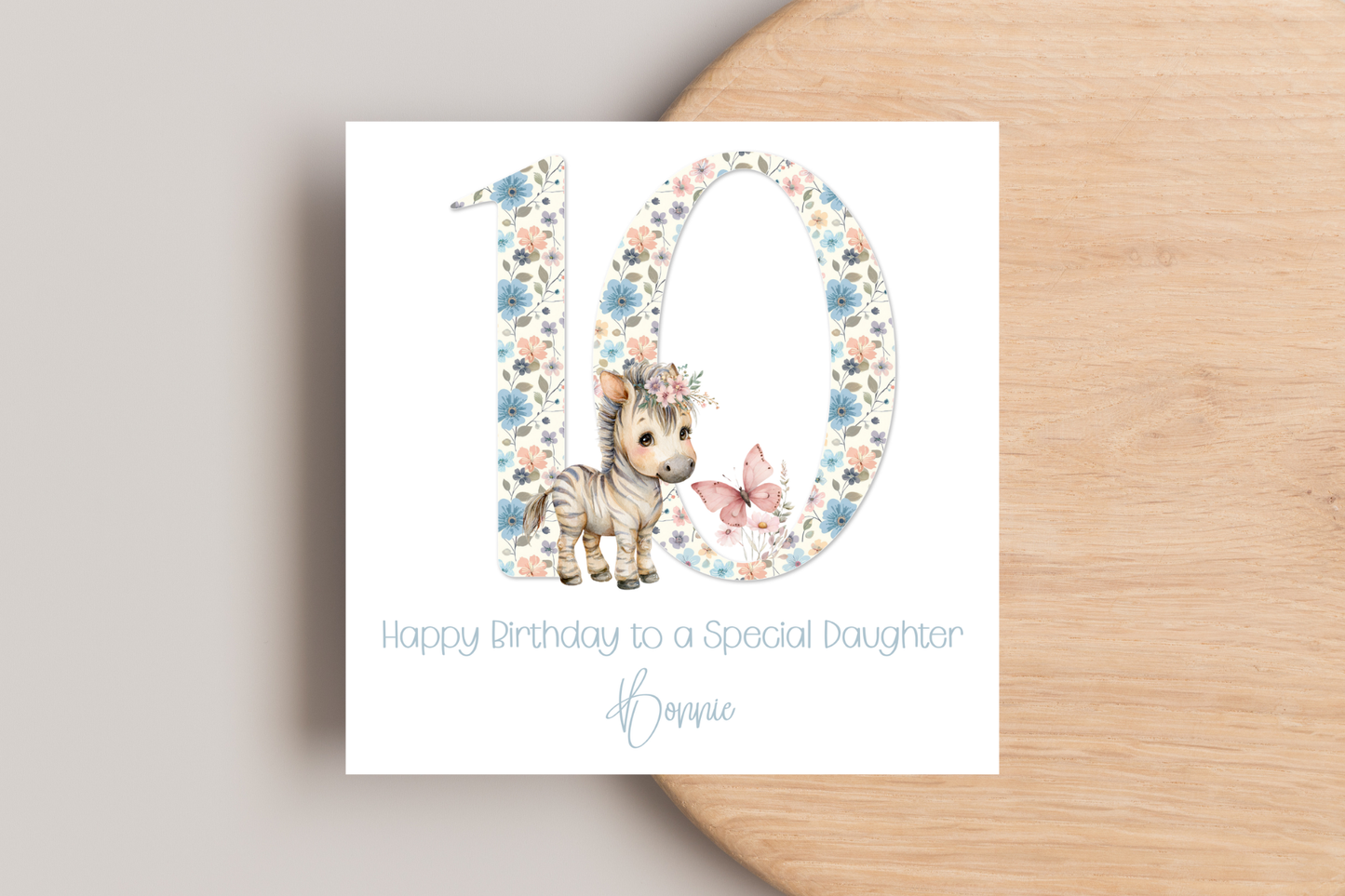 Personalised Floral Zebra Birthday Card