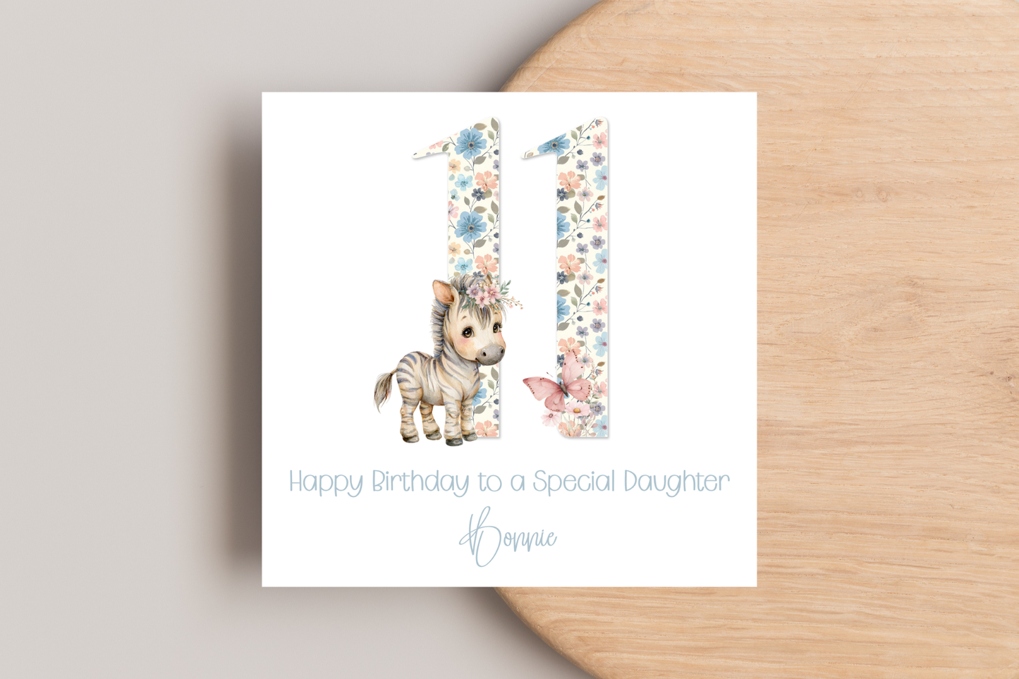 Personalised Floral Zebra Birthday Card