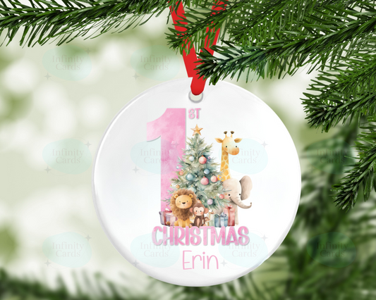 Personalised  First Christmas Animal Christmas Tree Decoration