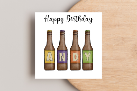 Personalised Brown Beer Bottle Birthday Card