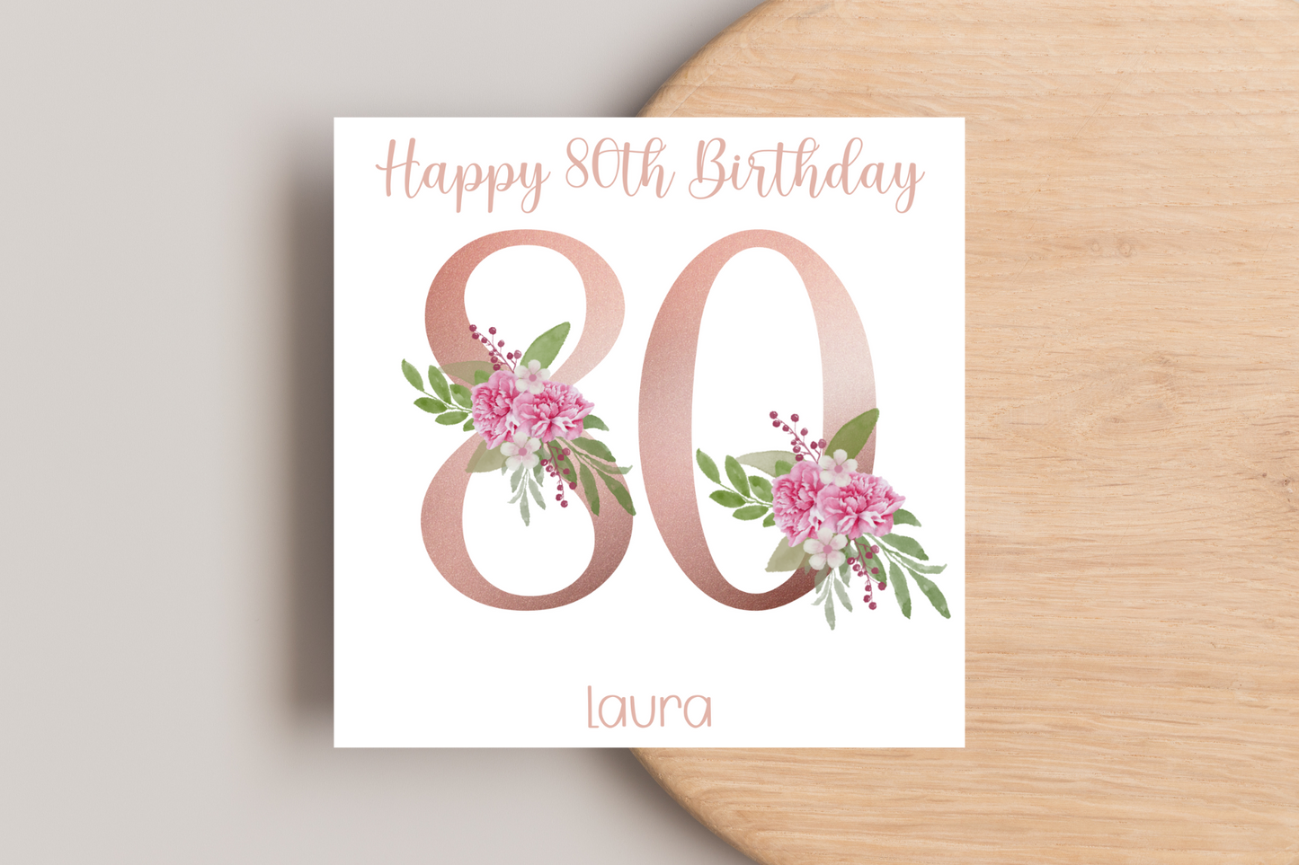 Personalised 80th Rose Gold Floral Birthday Card
