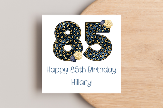 Personalised Leopard Print 85th Birthday Card