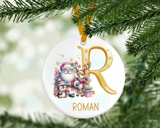Personalised Santa Golden Initial Christmas Tree Decoration