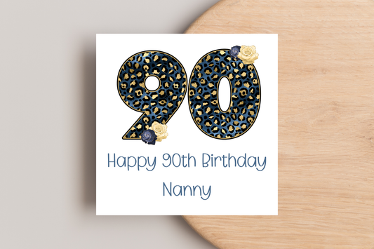 Personalised Leopard Print 90th Birthday Card