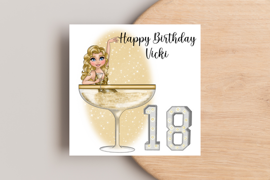 18th Martini Girl Personalised Birthday Card