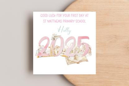 Personalised First Day of School Pink 2025 Card