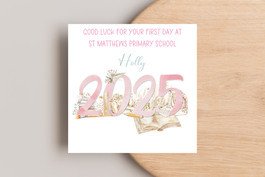 Personalised First Day of School Pink 2025 Card