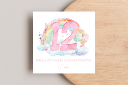 Personalised Girly Rainbow Birthday Card
