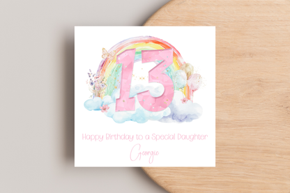 Personalised Girly Rainbow Birthday Card