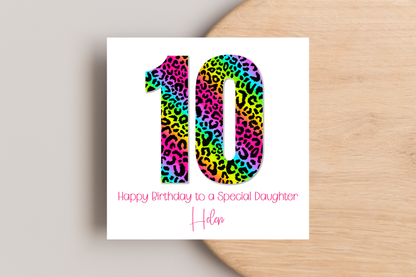 Personalised Neon Leopard Print Ages Birthday Card