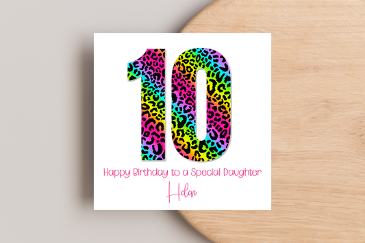 Personalised Neon Leopard Print Ages Birthday Card