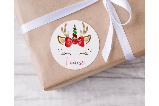 Personalised Unicorn Face Christmas Present Labels