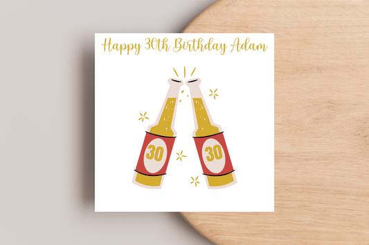 Personalised Cheers! Beer bottle Birthday Card