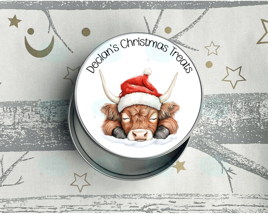 Personalised Highland Cow Christmas Treat Tin