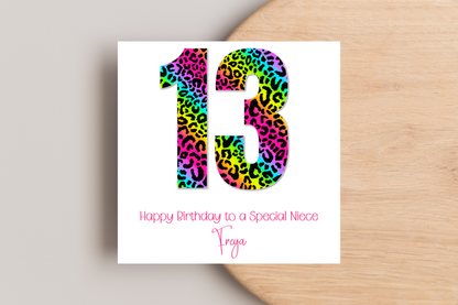 Personalised Neon Leopard Print Ages Birthday Card