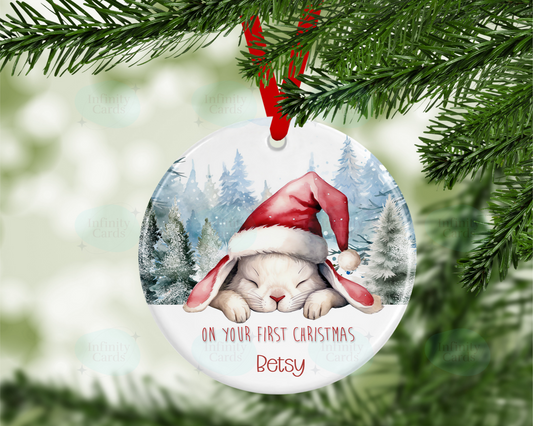 Bunny On Your First Christmas Personalised Christmas Bauble