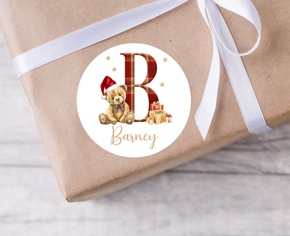 Teddy Bear Initial Christmas Present Labels