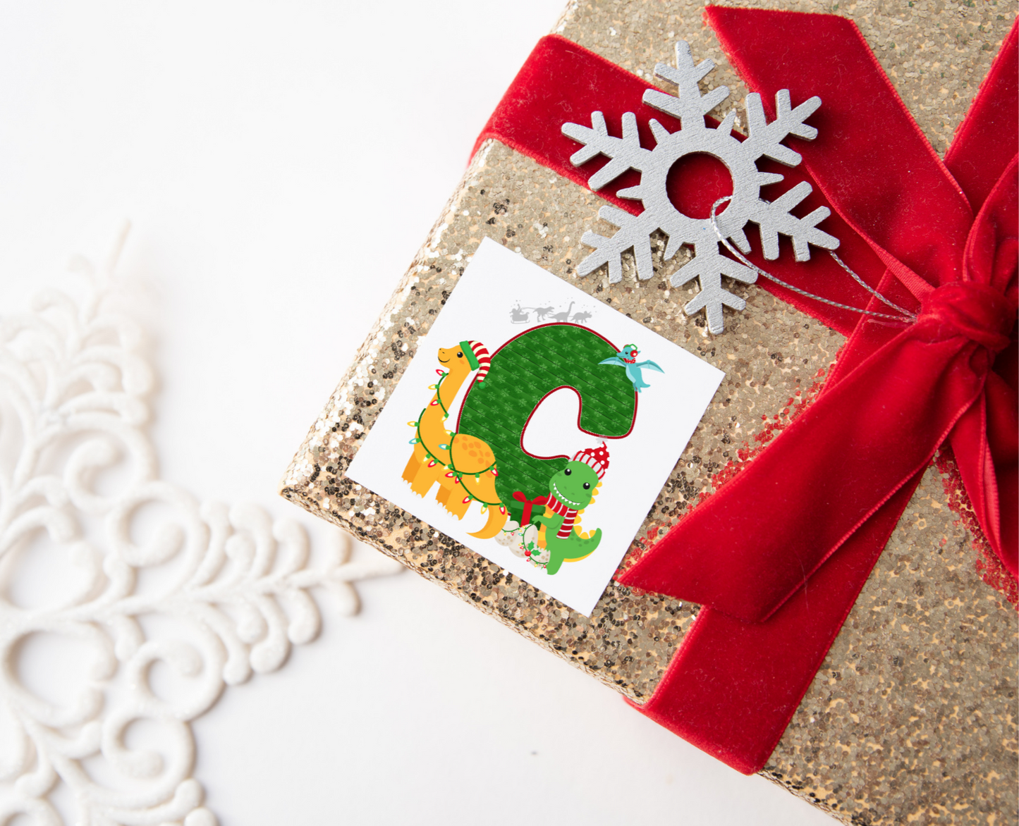 Personalised Initial Dinosaur Christmas Present Labels