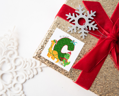 Personalised Initial Dinosaur Christmas Present Labels
