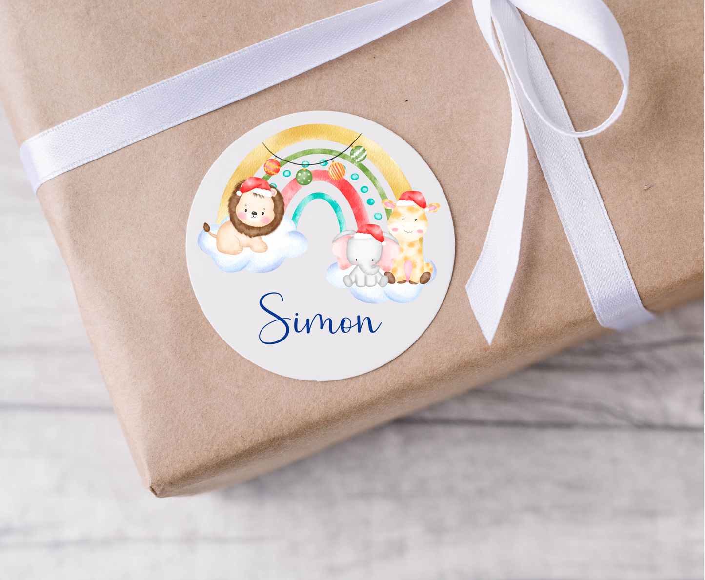 Personalised Animal Christmas Rainbow Christmas Present Labels