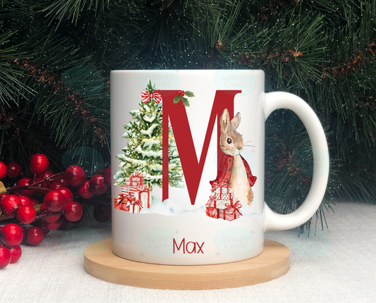 Personalised Peter Rabbit Initial Christmas Mug