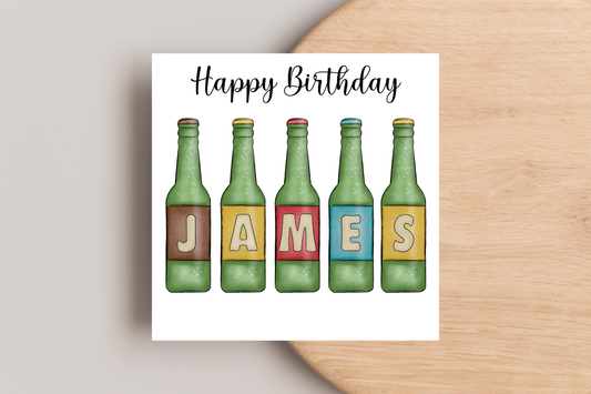 Personalised Green Beer Bottle Birthday Card