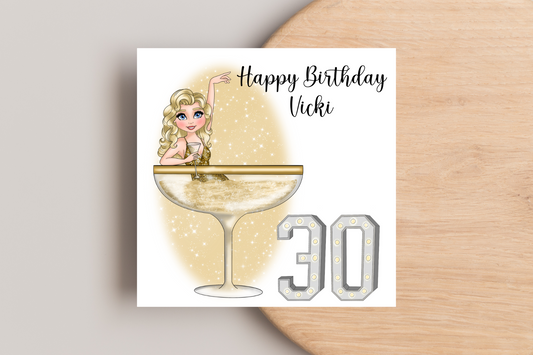 30th Personalised Birthday Card for Her - Martini Girl
