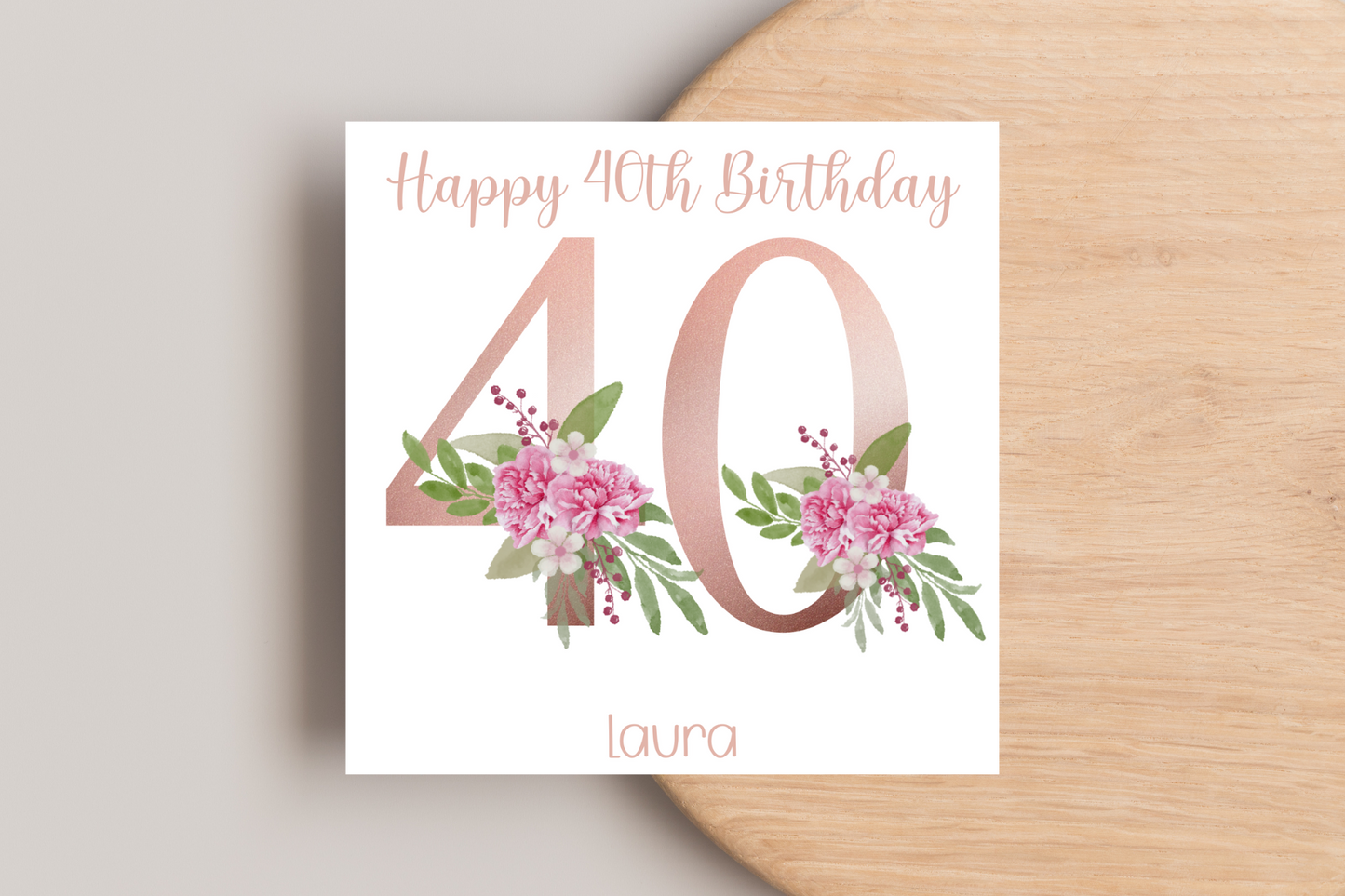 Personalised 40th Rose Gold Floral Birthday Card