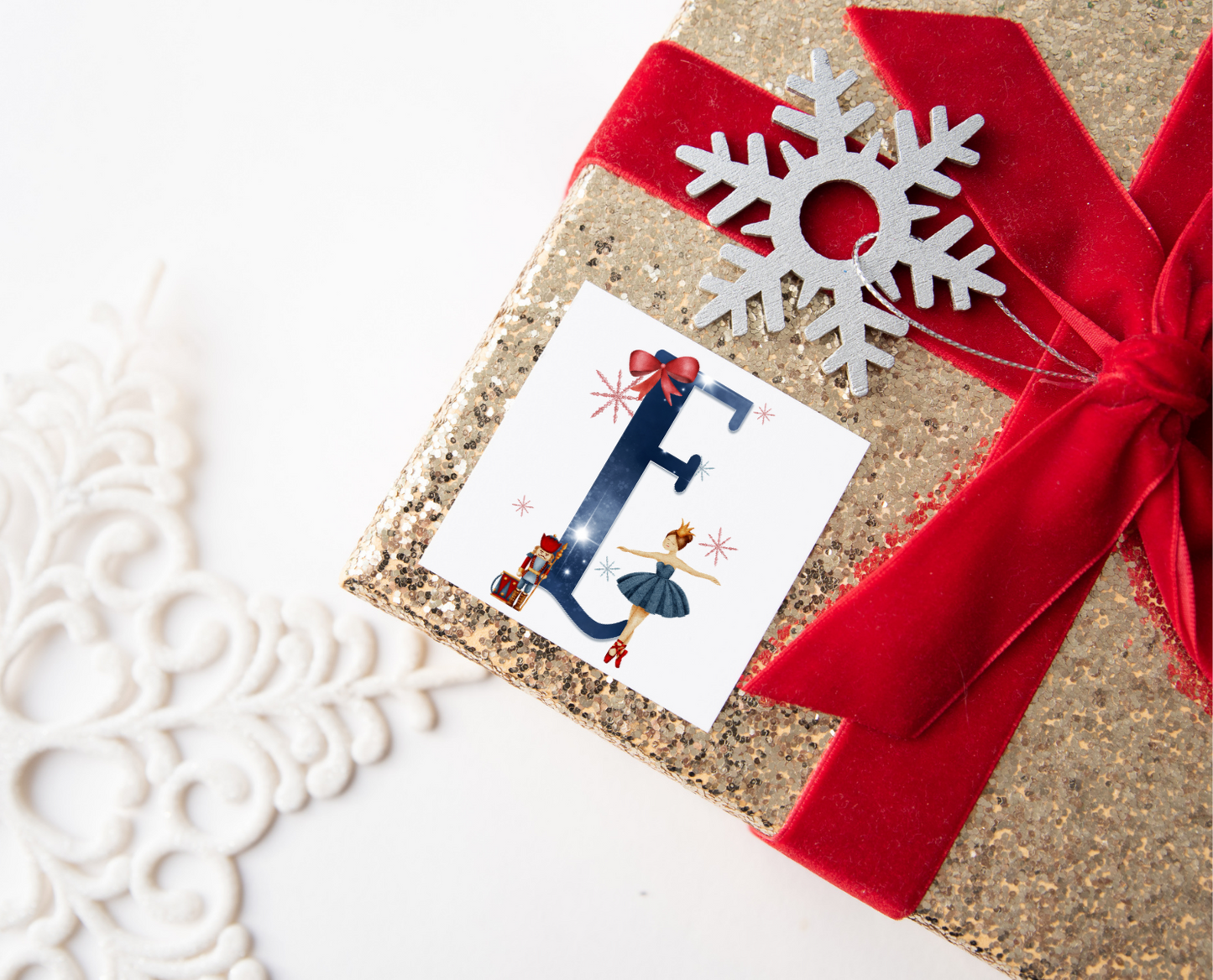 Initial Navy Blue Ballerina Christmas Present Labels