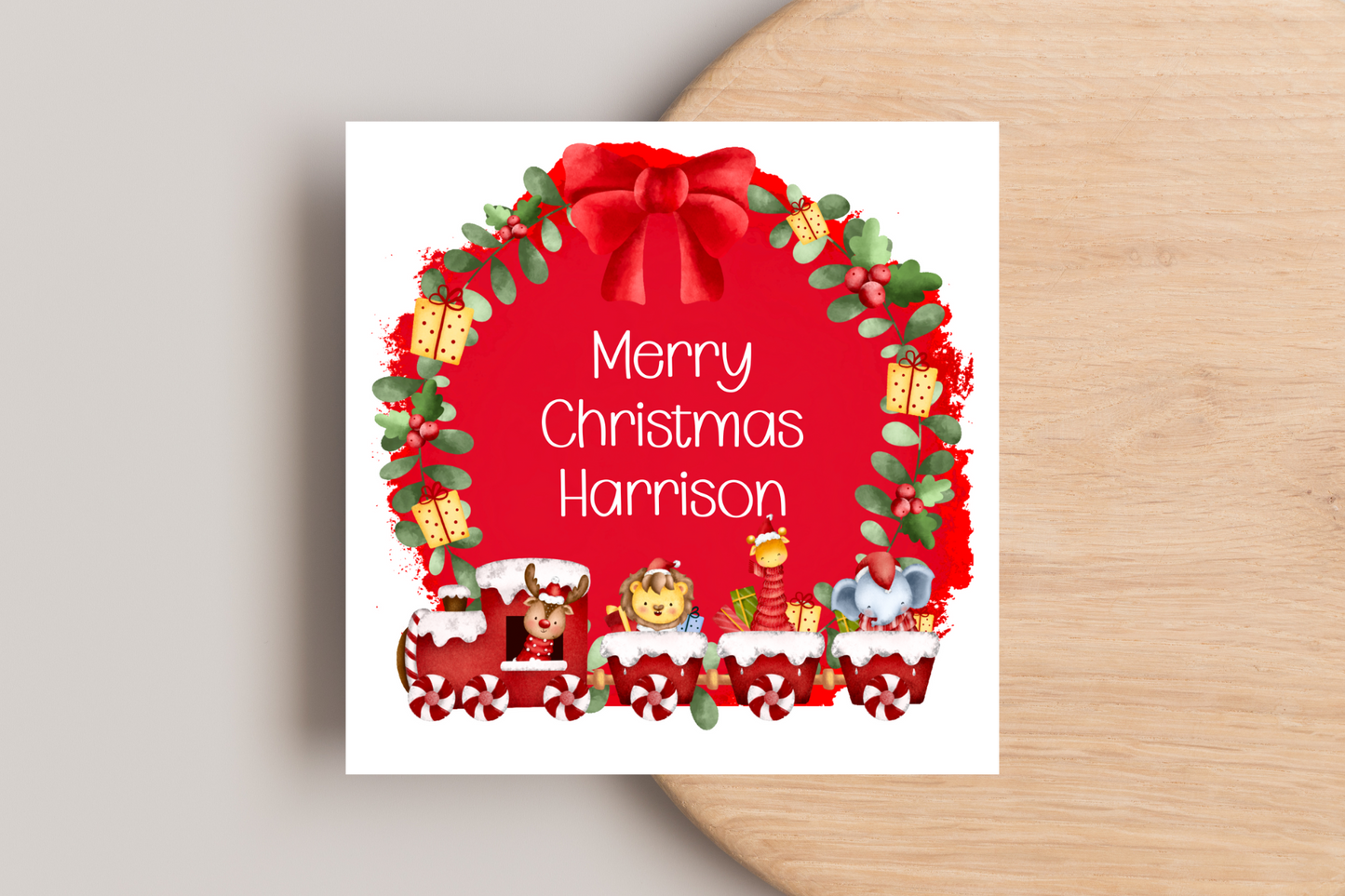 Personalised Jungle Animal Train Christmas Card