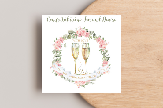 Personalised 25th Wedding Anniversary Card - Silver Wedding, Customisable, Elegant Design, Milestone Celebration, Unique Gift