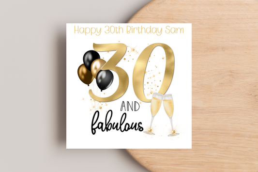 Personalised 30 and Fabulous Birthday Card