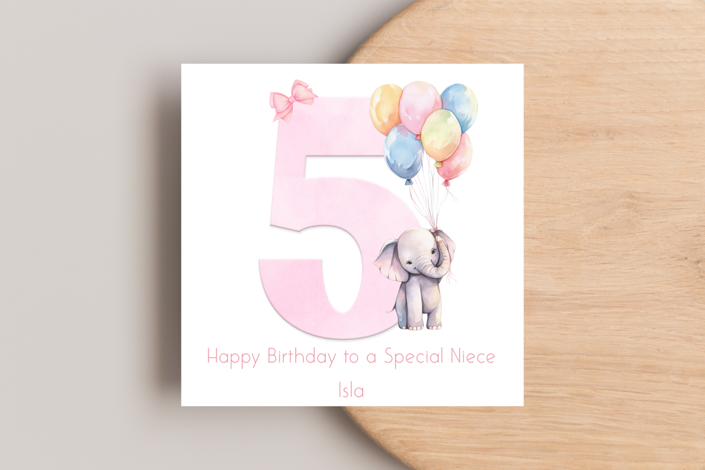 Personalised Pink Elephant Birthday Card