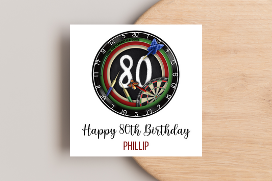Personalised Darts  80th Birthday Card
