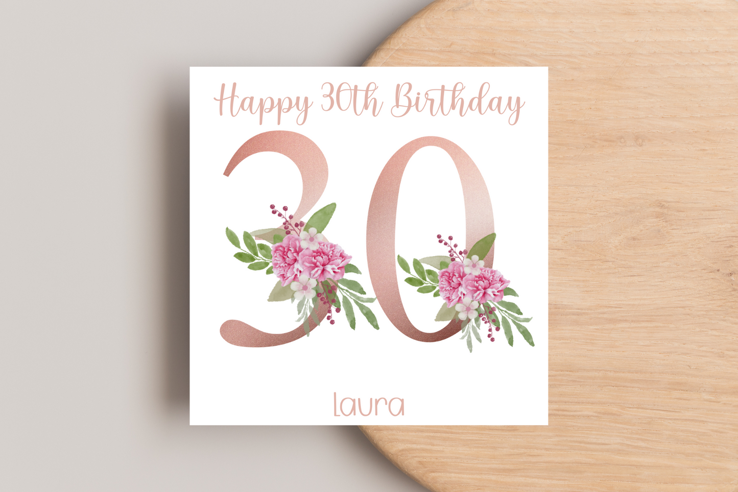 Personalised 30th Rose Gold Floral Birthday Card