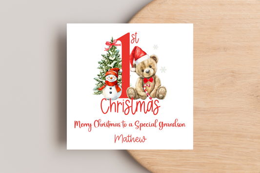 Personalised  1st Christmas Teddy Bear Christmas Card