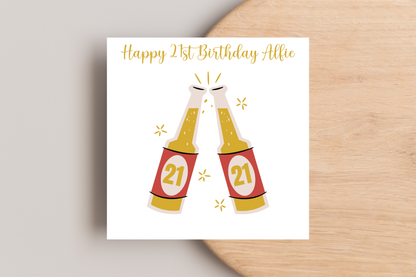 Personalised Cheers! Beer bottle Birthday Card
