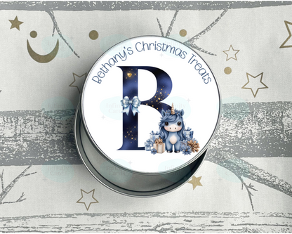 Personalised Unicorn Initial Christmas Treat Tin