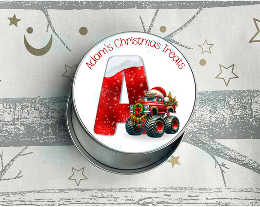 Personalised Monster Truck Christmas Treat Tin