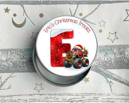 Personalised Monster Truck Christmas Treat Tin