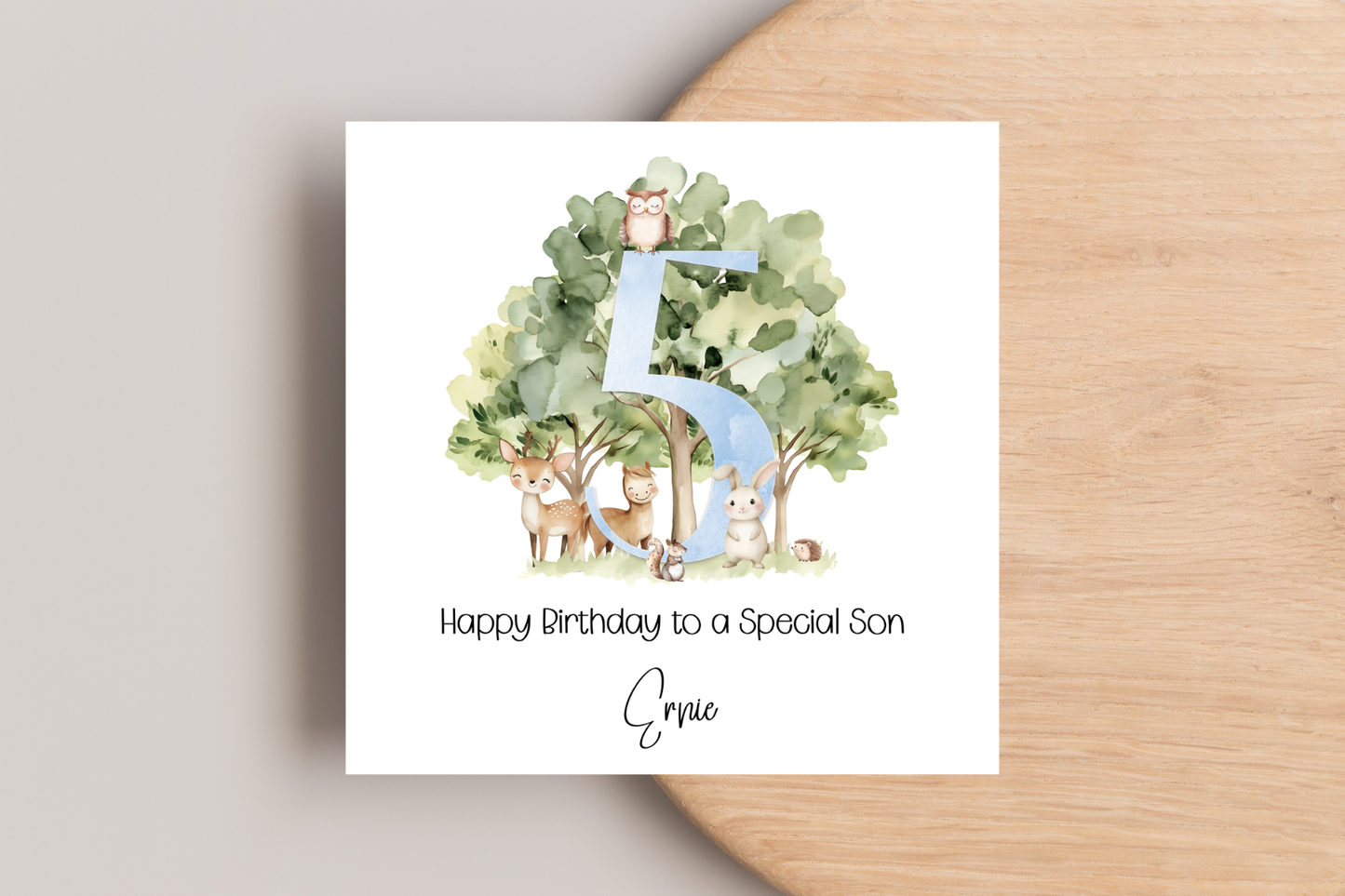 Personalised Woodland Animal 5th Birthday Card
