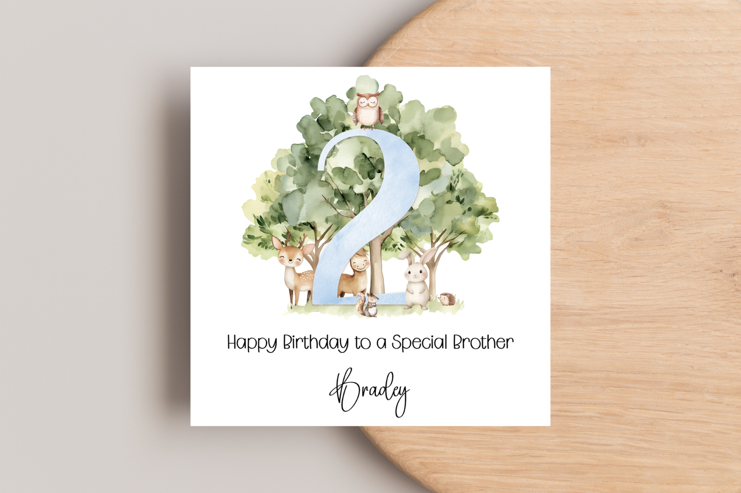 Personalised Woodland Animal 2nd Birthday Card