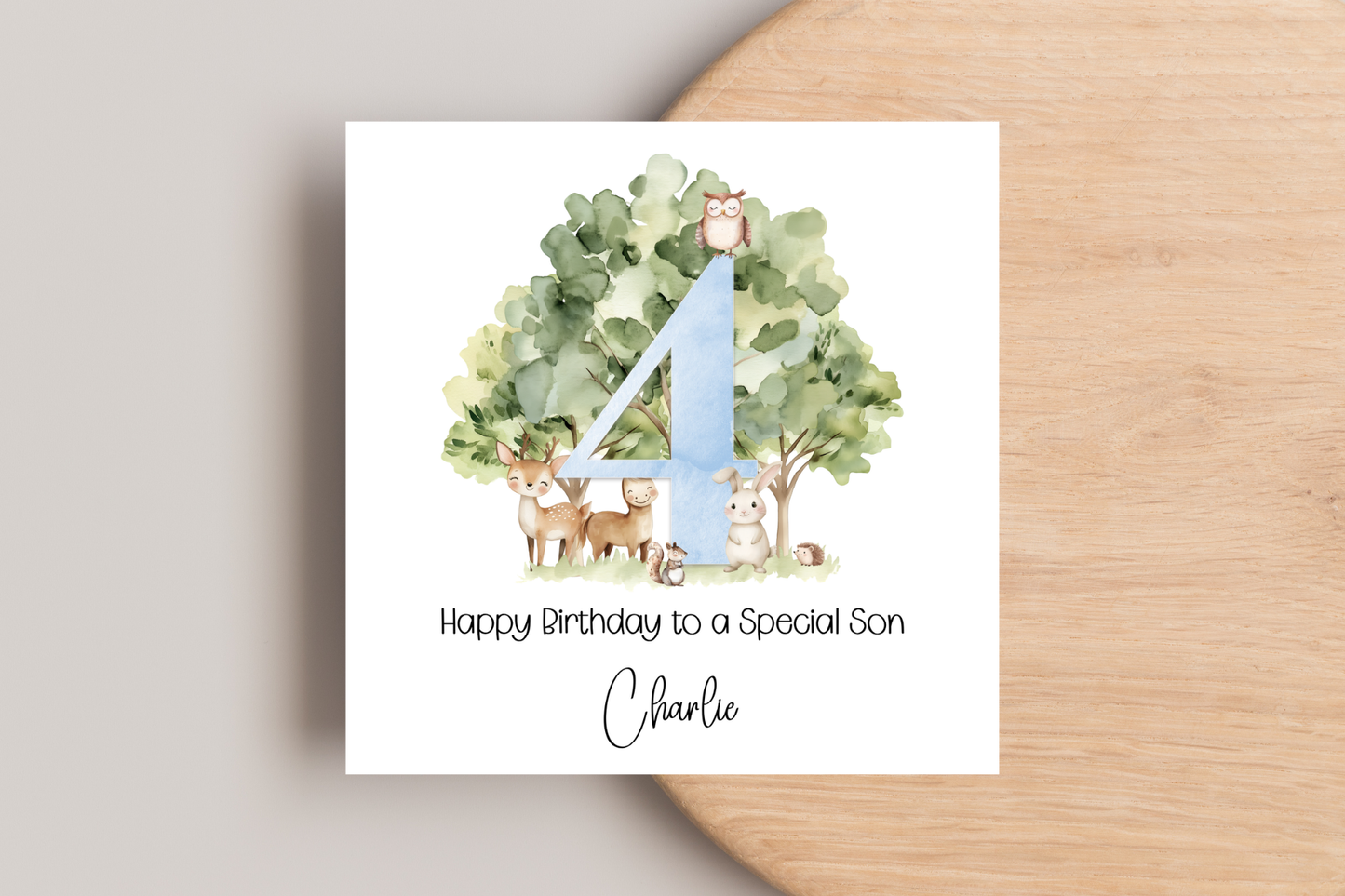 Personalised Woodland Animal 4th Birthday Card