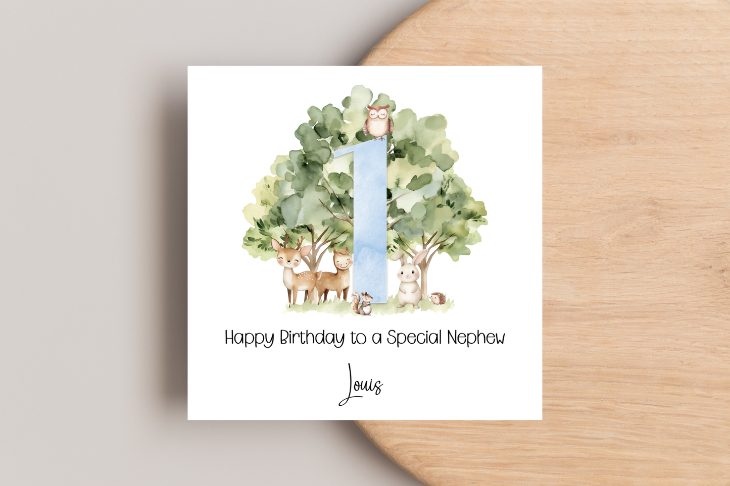 Personalised Woodland Animal First Birthday Card