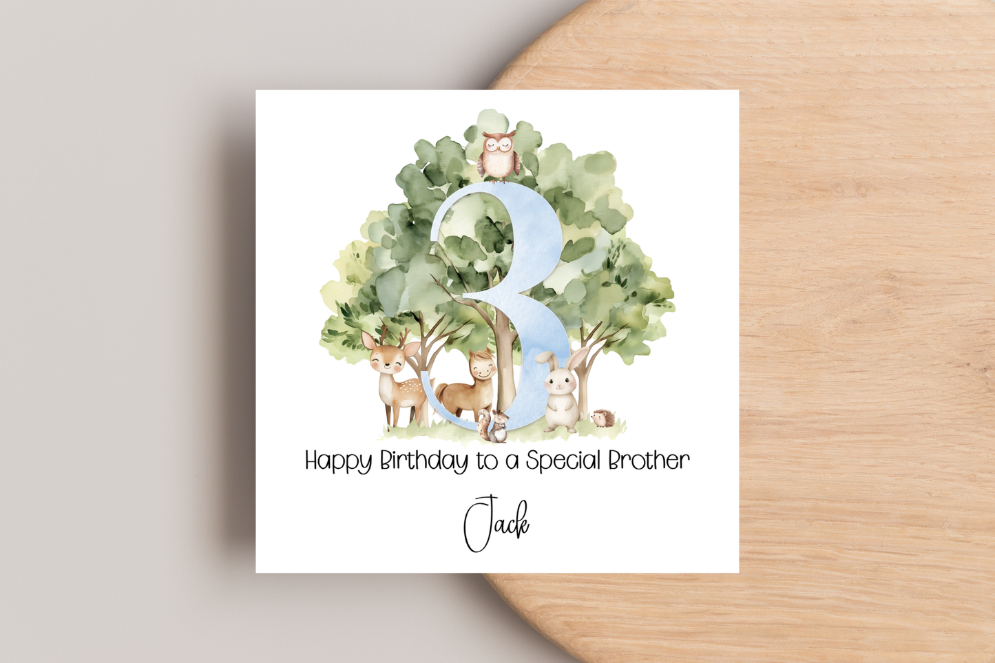 Personalised Woodland Animal 3rd Birthday Card