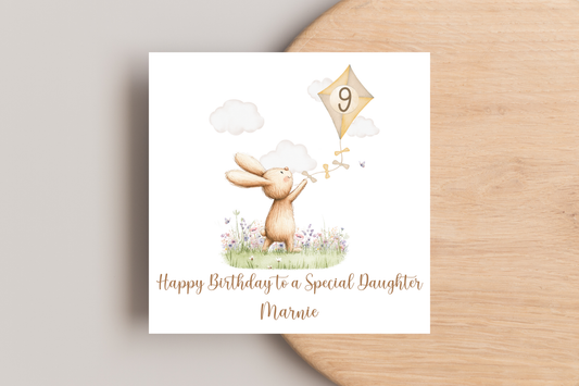 Personalised Bunny Kite Flying Birthday Card