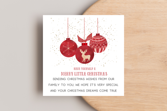 Red Reindeer Santa Claus Bauble Christmas Card