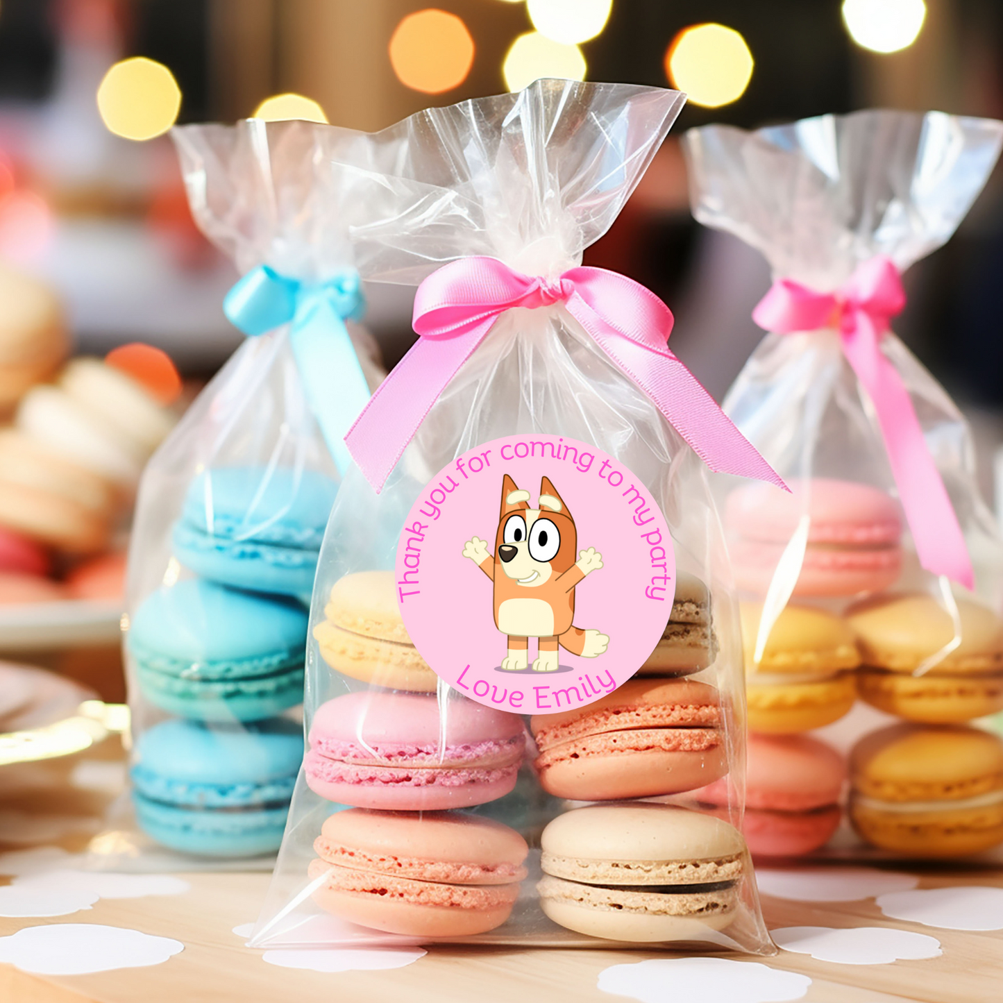 24 X Pink Bluey Mix Thank You For Coming To My Party Stickers: Personalise Your Party Favours!