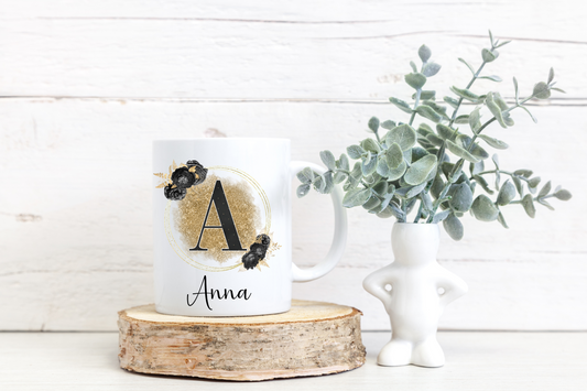 Personalised Black and Gold Initial Mug