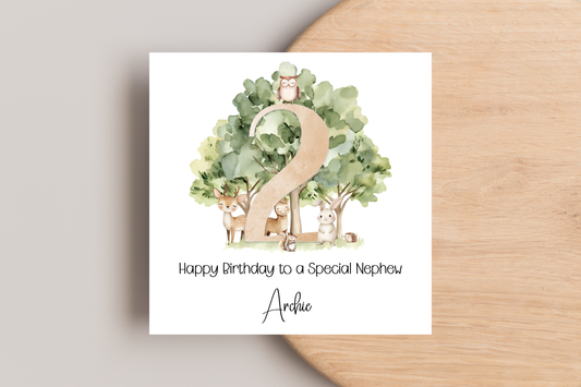 Personalised Woodland Animal 2nd Birthday Card